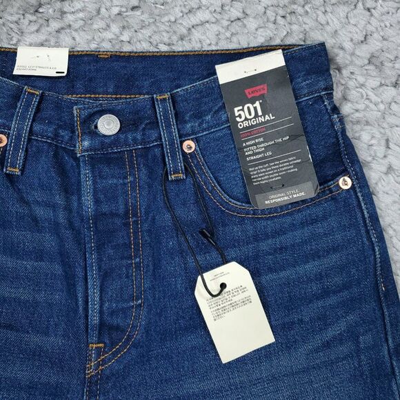 Levi's Premium Selvedge 501 High Rise Dark Wash Blue Jeans Women's Size 25 x 30 - Picture 7 of 10